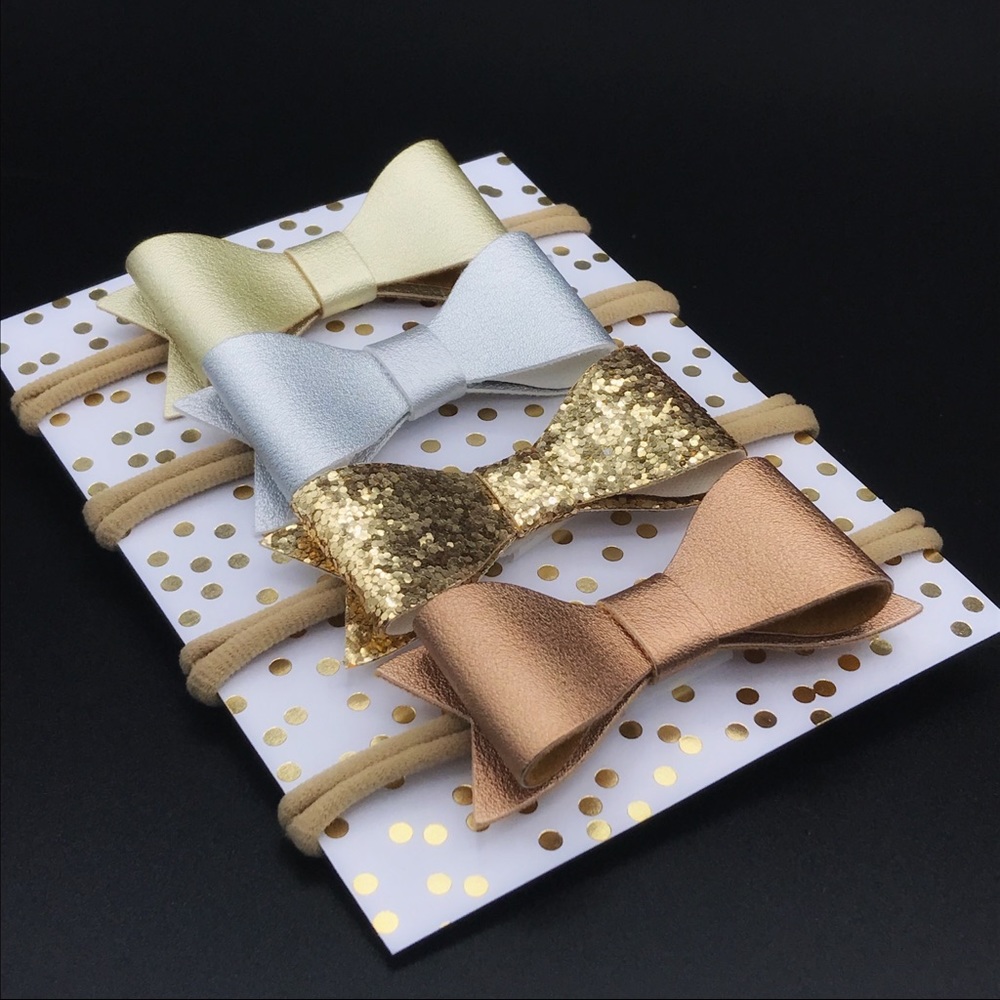 Metallic Hair Bow Set Gold Silver and Copper